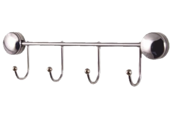 Cuier din metal pentru baie, argintiu, cu 4 agatatori, 330 mm
