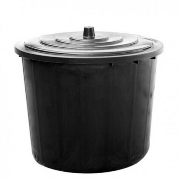 Vas rotund din plastic negru cu capac (500L)